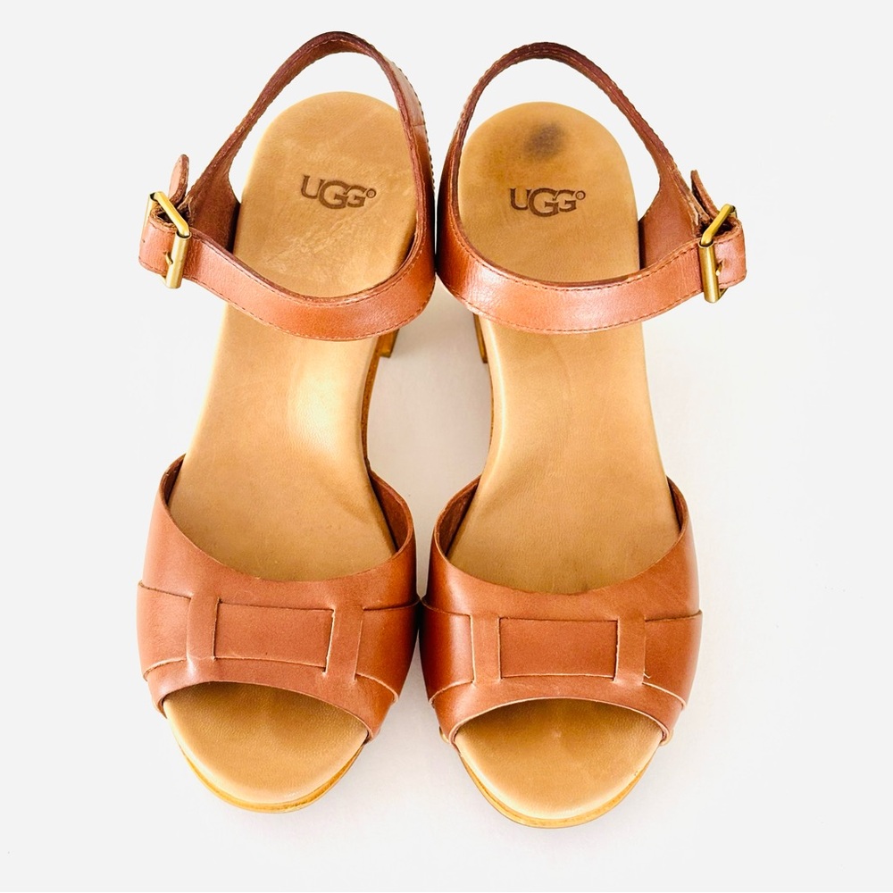 UGG Women’s Size 6 Tan Leather Bohemian Minimalist Platform Sandals - Pre-Owned